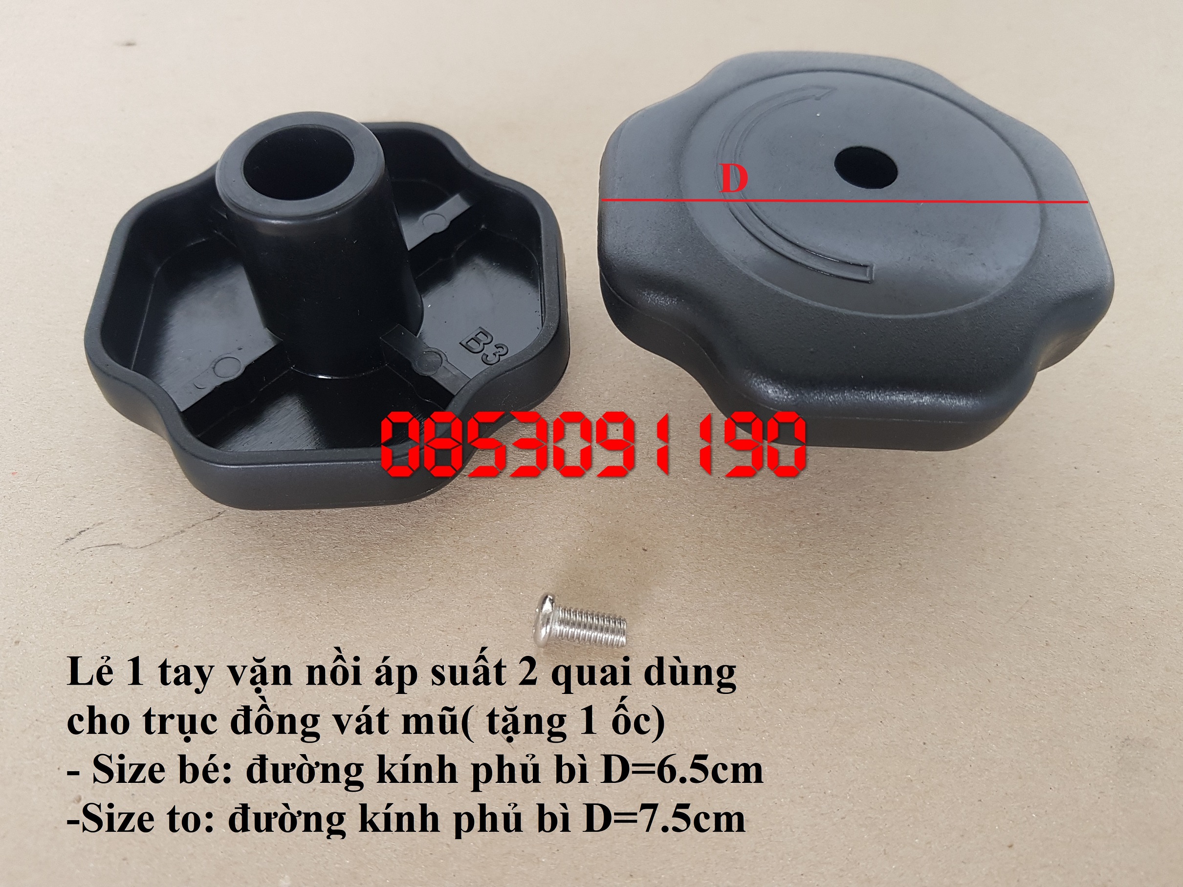 Phụ kiện- núm vặn, núm xoay nồi áp suất tặng kèm ốc bắt vào trục đồng loại mũ vát