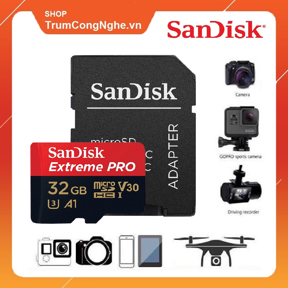 Thẻ nhớ microsdhc sandisk extreme pro a1 v30 32gb u3 class10 100mb/s