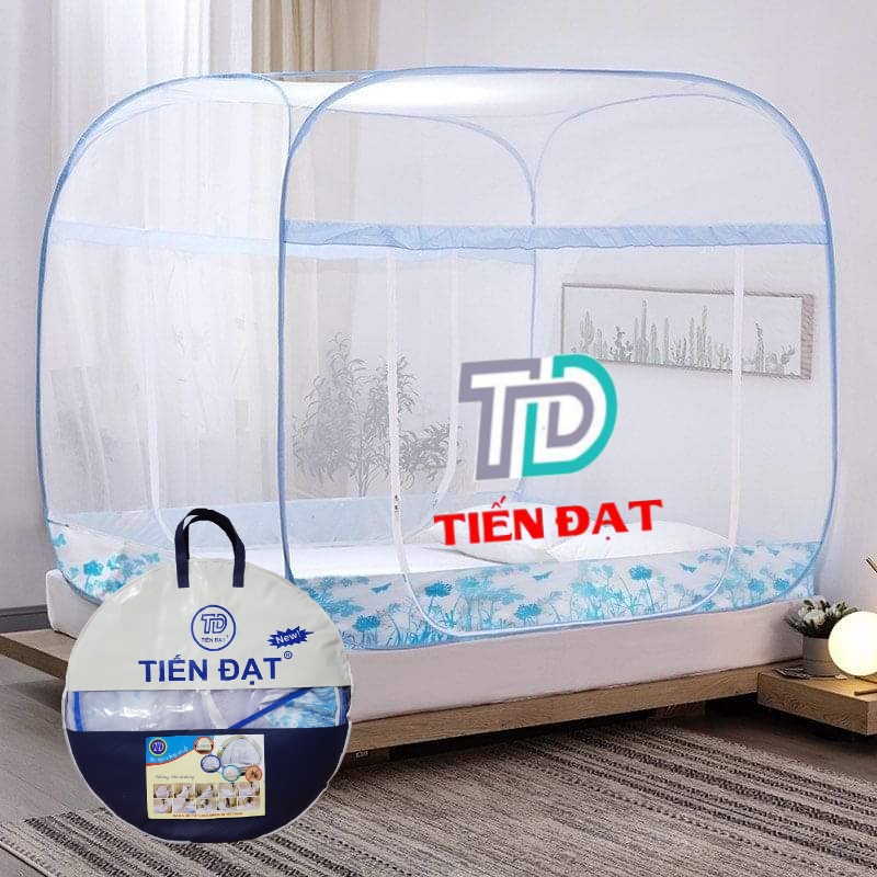mùng chụp tự bung đinh vuông có chân viền tiến đạt