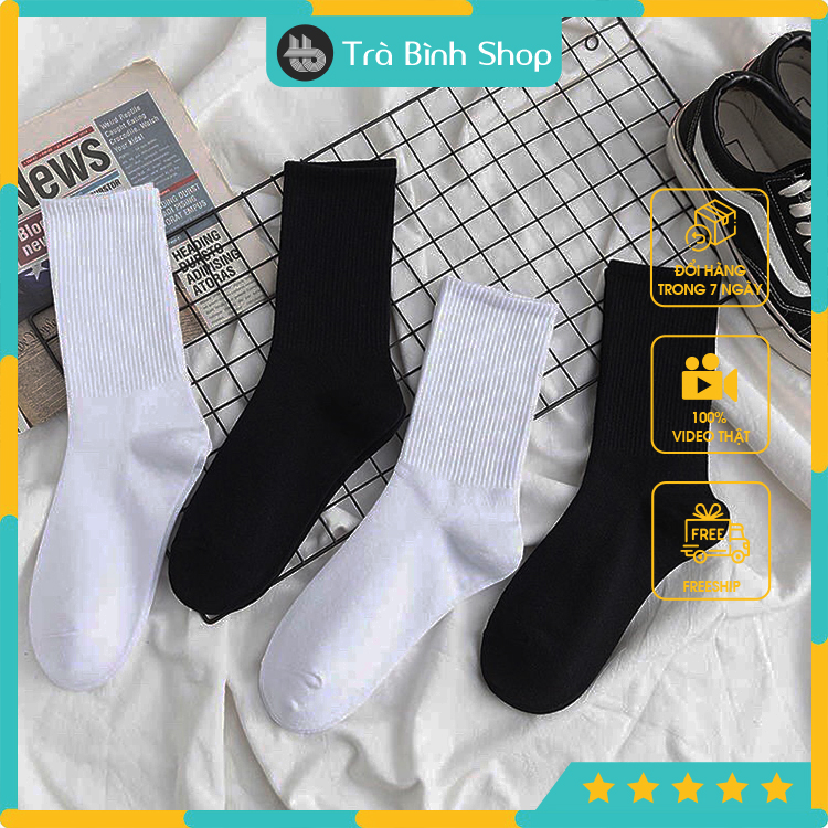 Tất cổ cao nam nữ co dãn vớ cao cổ màu trơn basic unisex đen trắng