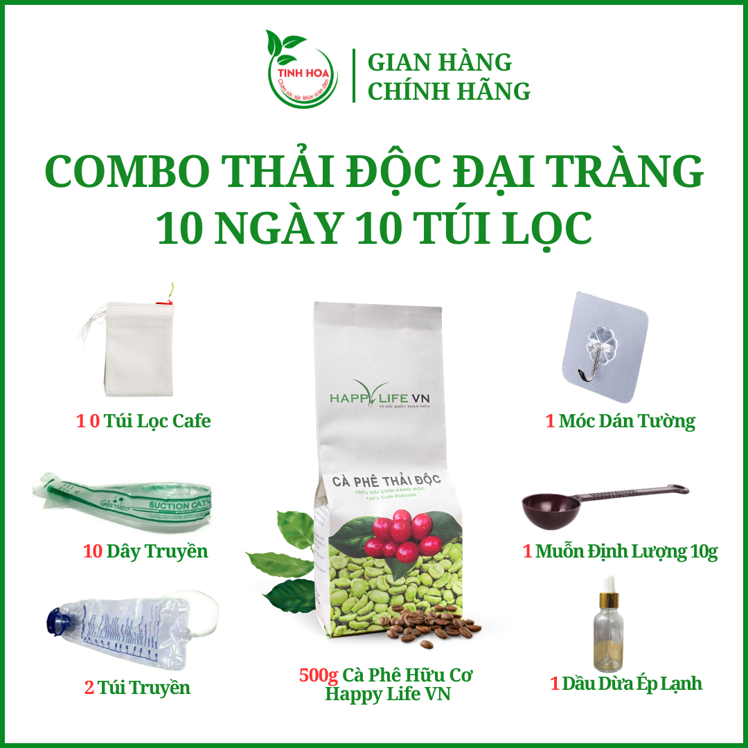 Cà phê hữu cơ thải độc đại tràng 10 ngày 10 túi lọc TINHHOACARE thải độc đại tràng bằng cà phê giúp đại tràng khoẻ ngừa táo bón