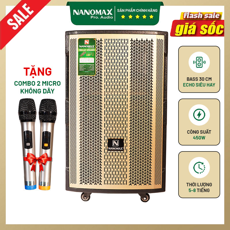 Loa Kéo Karaoke Giá Rẻ | Loa Kéo Nanomax 12F3 công suất 450W | Loa Kéo 3 tấc bass 30 tặng kèm 2 micro hát karaoke cao cấp GT16