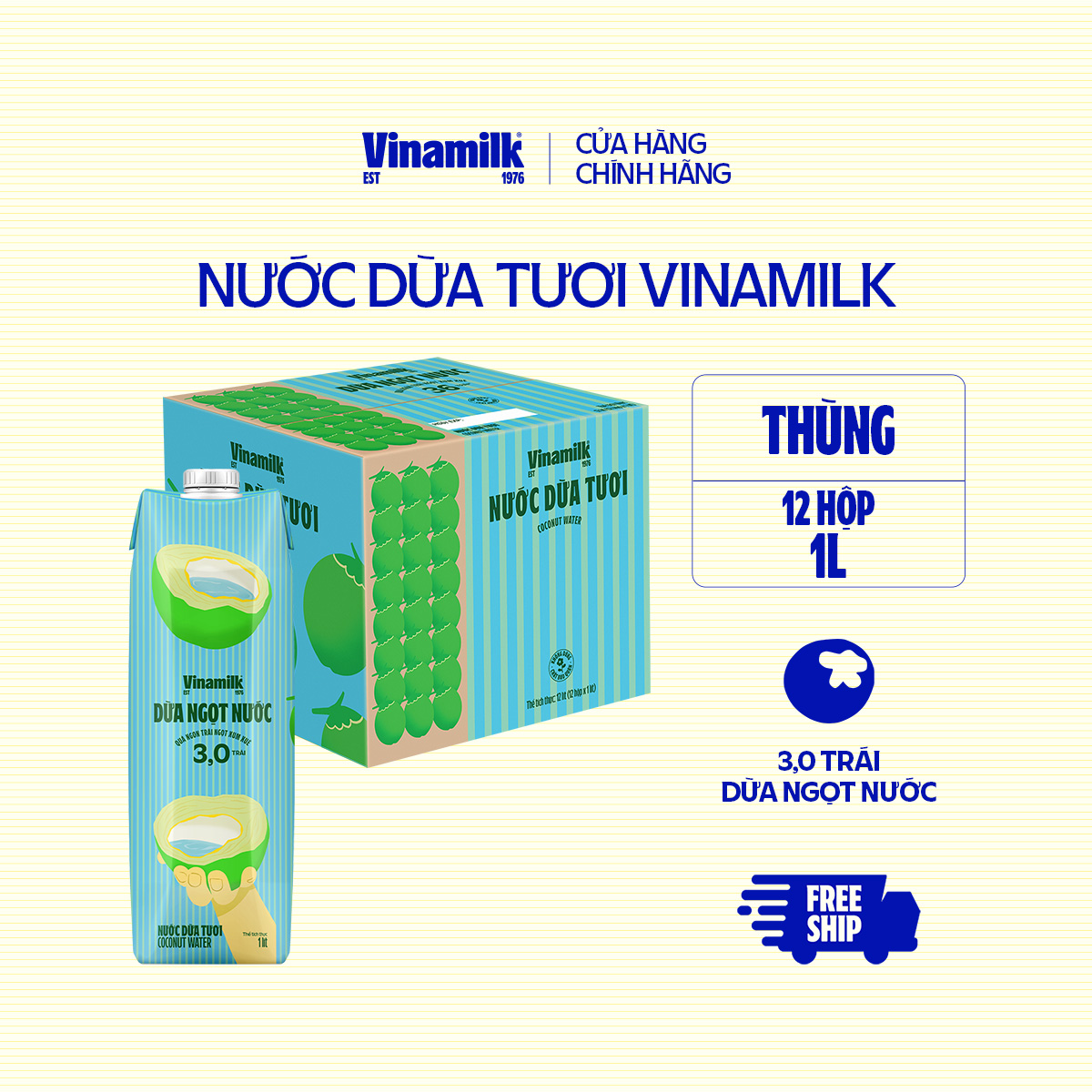 Thùng 12 hộp Nước dừa tươi Vinamilk 1L