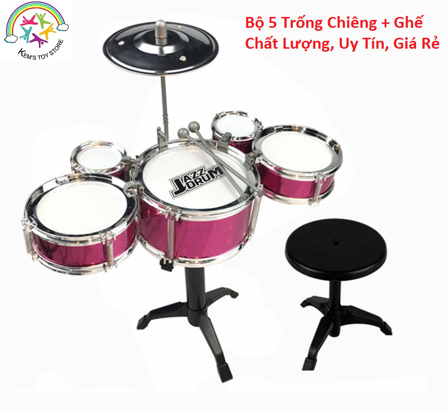 Bộ Trống Jazz Drum 5 Trống Có Ghế Cho Bé Yêu, trống đồ chơi cho bé