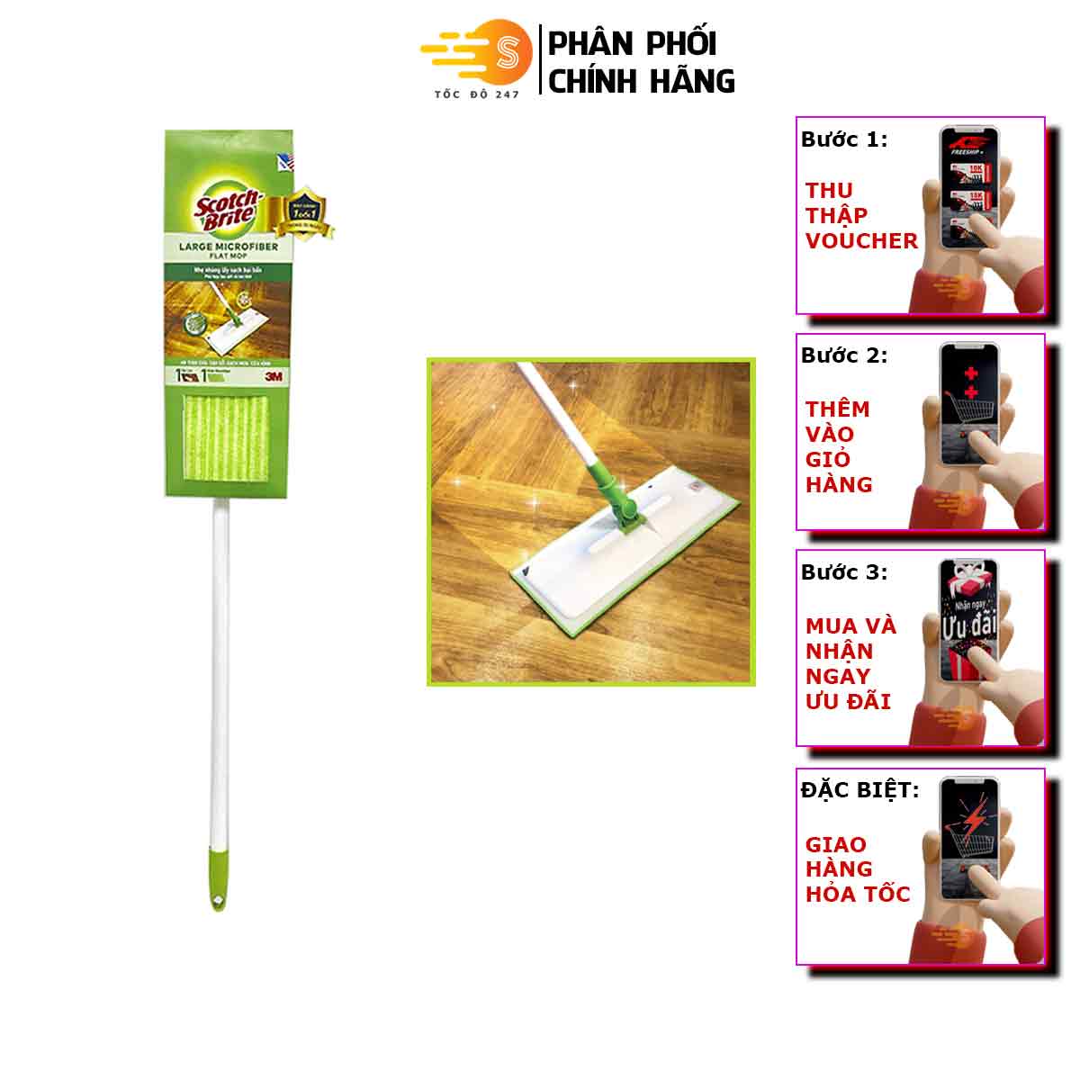 Cây lau nhà đa năng 3 trong 1 cao cấp Scotch-Brite 3M LN-DN - Tốc độ 247, đa năng, đa tiện ích, tay cầm nhẹ, xoay 360 độ