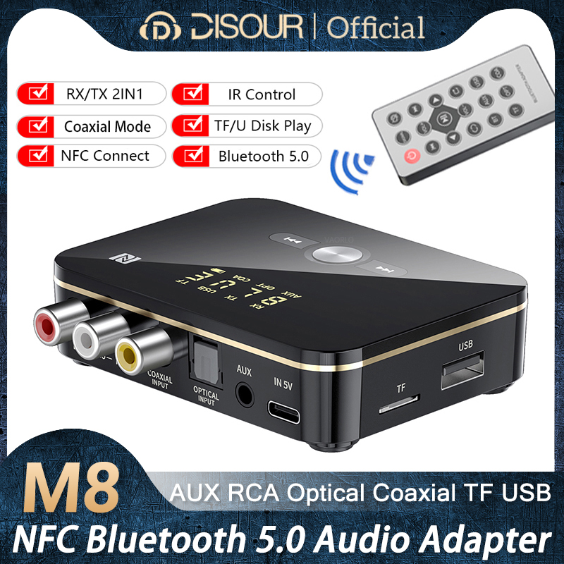 NFC Bluetooth 5.0 Transmitter Receiver 3.5Mm RCA Quang Đồng Trục TFU Đĩa ChơiIR Điều Khiển LED Âm Thanh Không Dây Adapter Cho TV PC