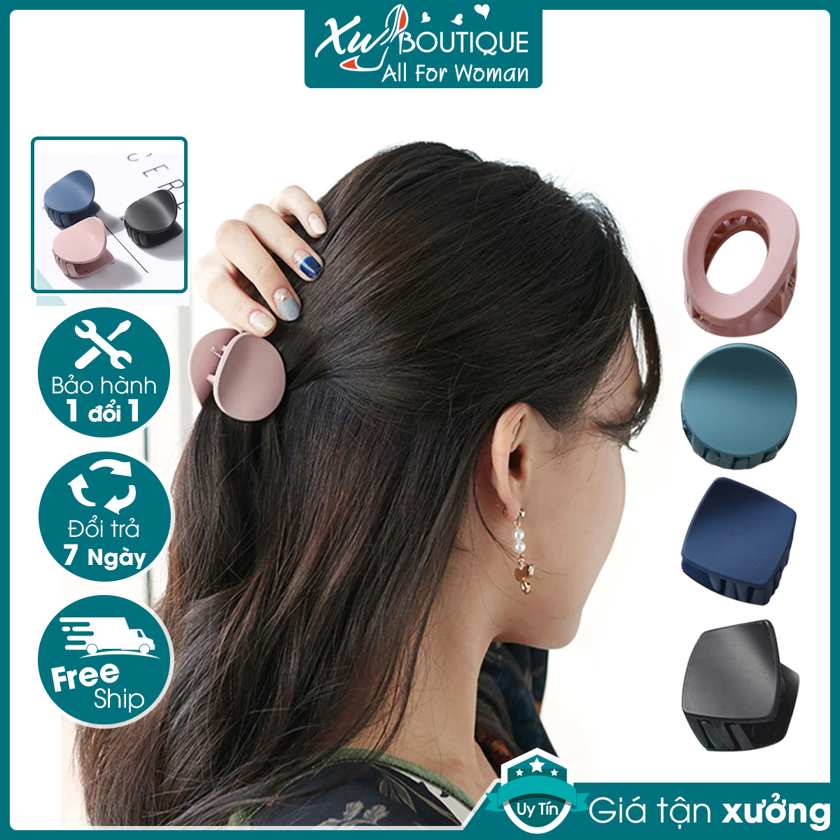 Combo 3 Kẹp Tóc Càng Cua Màu Pastel Nhỏ Gọn Hình Vuông, Tròn