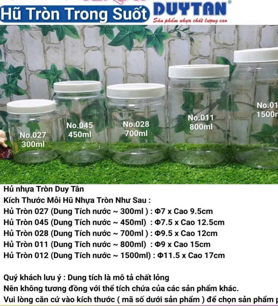 Combo 12 hủ nhựa tròn trong suốt keo 60 mã 045,hũ nhựa duy tân