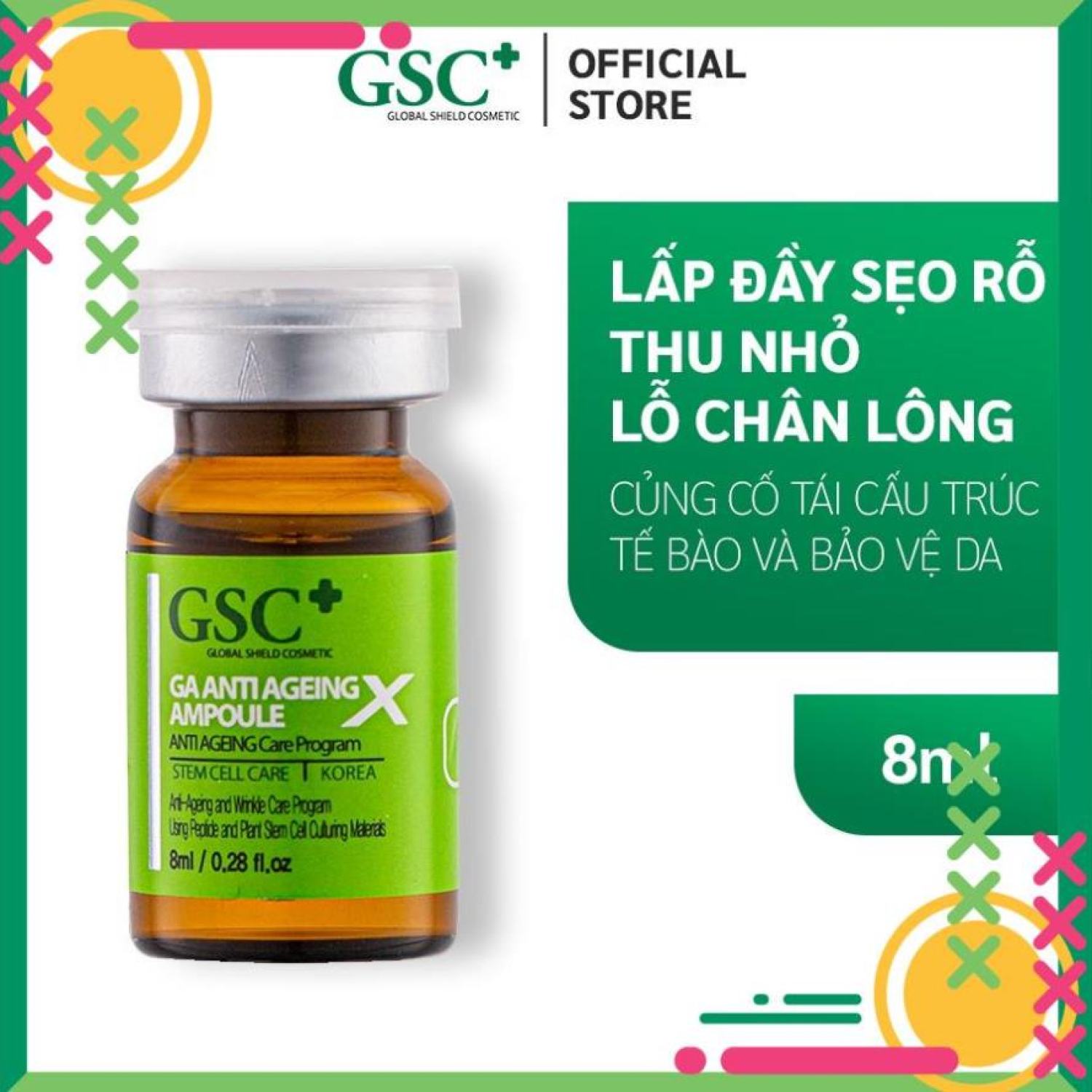 Hộp 10 lọ Tế bào gốc sẹo GSC giúp giảm sẹo rỗ, lỗ chân lông to, xóa nhăn từ Hàn Quốc Chính Hãng