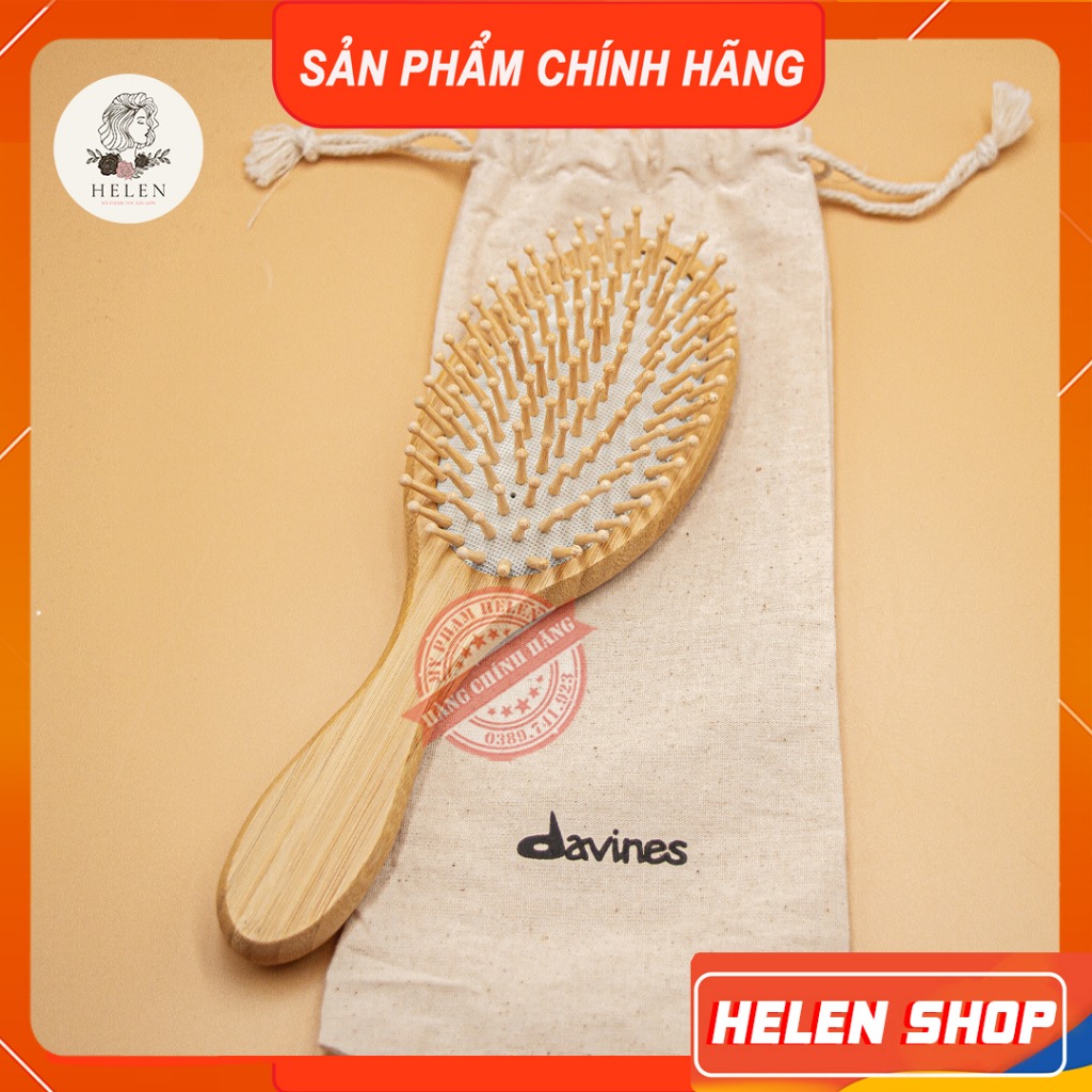 Lược gỗ davines massage da đầu, chống rối tóc, chống chẻ ngọn, ngăn gãy rụng tóc, giúp mạch máu lưu thông tốt hơn