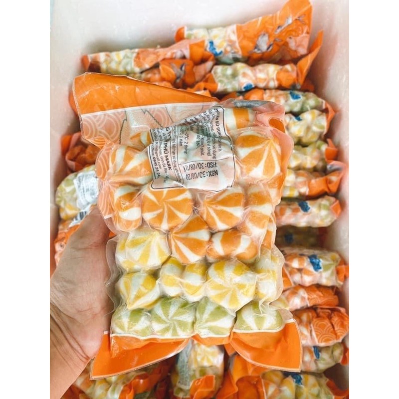 Giao hcm - 500g bánh bao nhân trứng cá hồi túi mix 3 màu