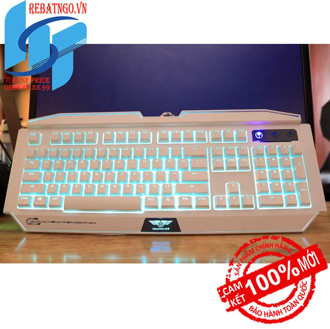 Bà̀n phím gaming bán cơ Newmen GM100 Plus trắng - LED 7 màu xuyên chữ
