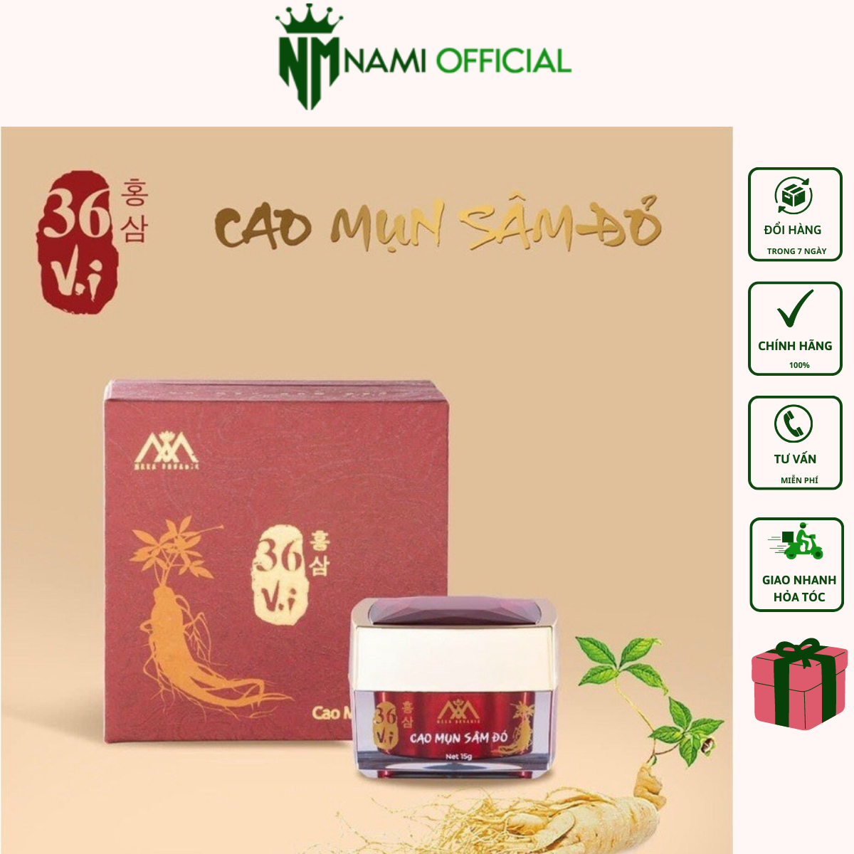 Cao Mụn Sâm Đỏ Chính Hãng  15 gam cam kết chính hãng
