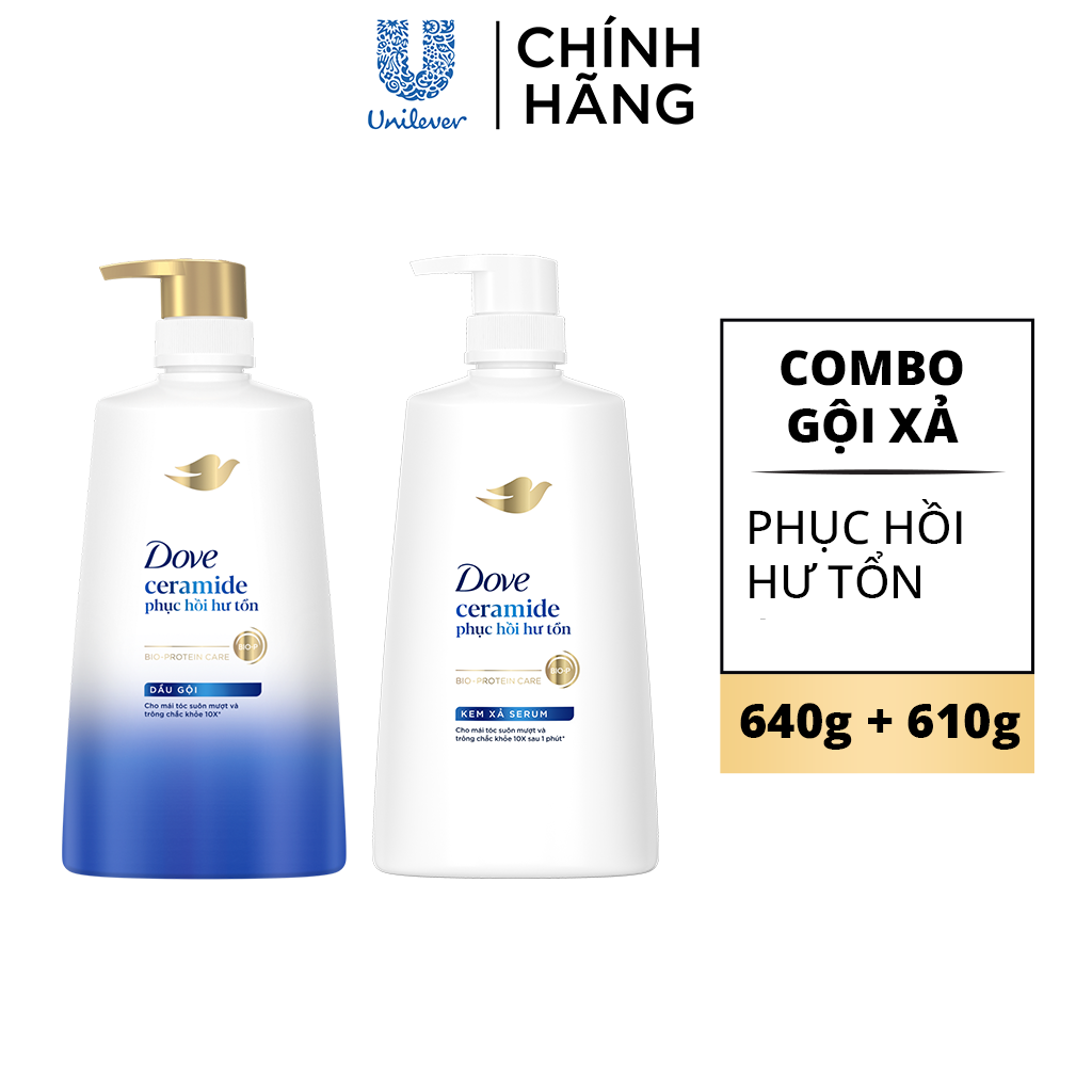 Combo Dầu Gội, Kem Xả Dove Ceramide Phục hồi hư tổn 600g, 600g (bao bì và dung tích tùy đợt nhập hàng)