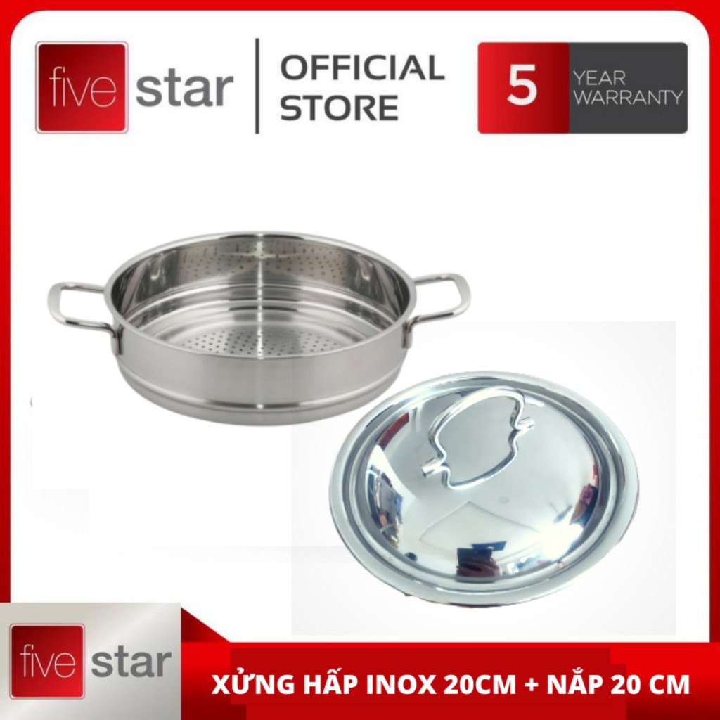Xửng hấp inox 2 quai 20 cm kèm nắp inox dùng hấp cá hấp xôi hấp thit