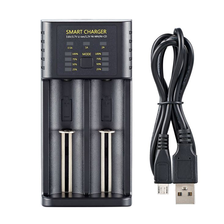 Sạc pin bmax tự ngắt, đèn báo, cổng usb, tối đa 2a cho pin sạc 18650, 26650, 18350, 21700, 20700, 16350, aa, aaa...