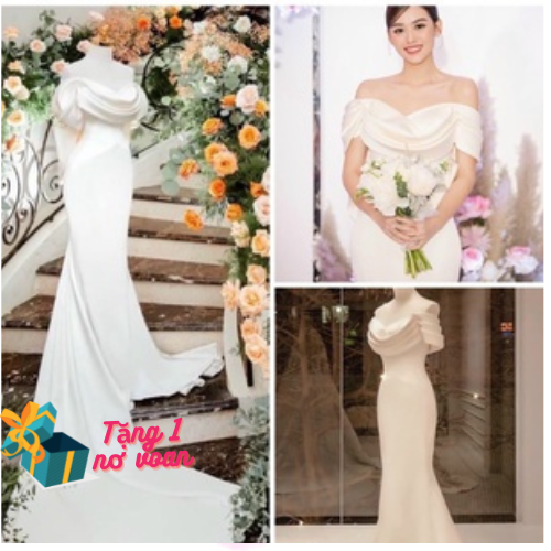 Váy cưới trắng đuôi cá trễ vai cô dâu đi bàn cao cấp Hansa - Wedding dress