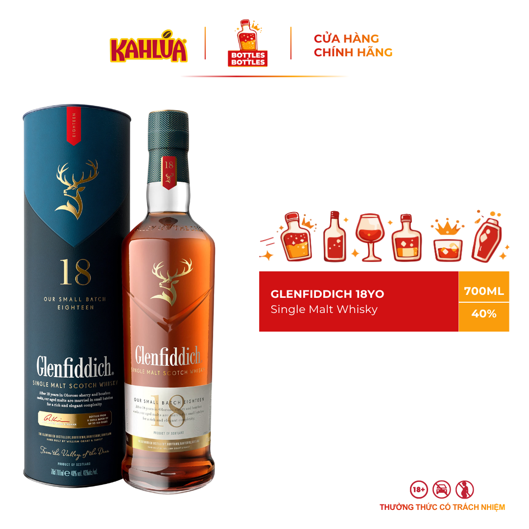[CHÍNH HÃNG] Rượu Single Malt Scotch Whisky Glenfiddich 18 YO 700ML - 40%