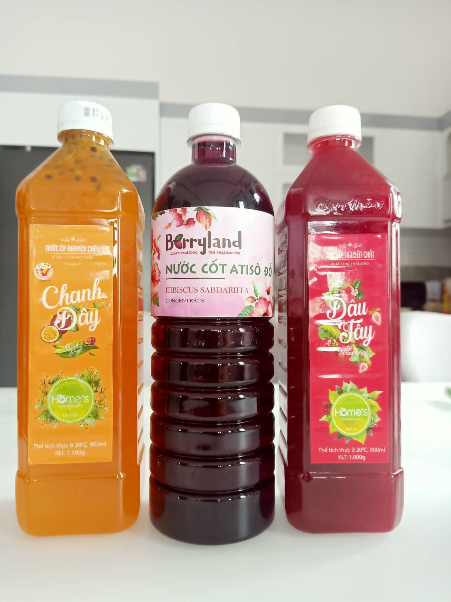 Combo Nước Cốt Dâu Tây 900ml +Nước Cốt Atiso Đỏ 1000ml + Nước Cốt Chanh Dây 900ml