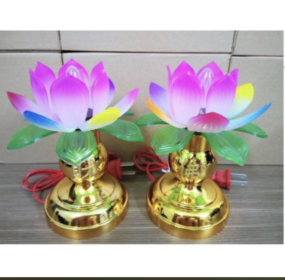 Cặp đèn thờ sen nhựa 15cm loại trung