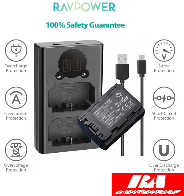 Bộ 1 pin + 1 sạc sony np - fz100 - ravpower cho sony a7 iii, a7r iii, a7r iv, a9, a6600
