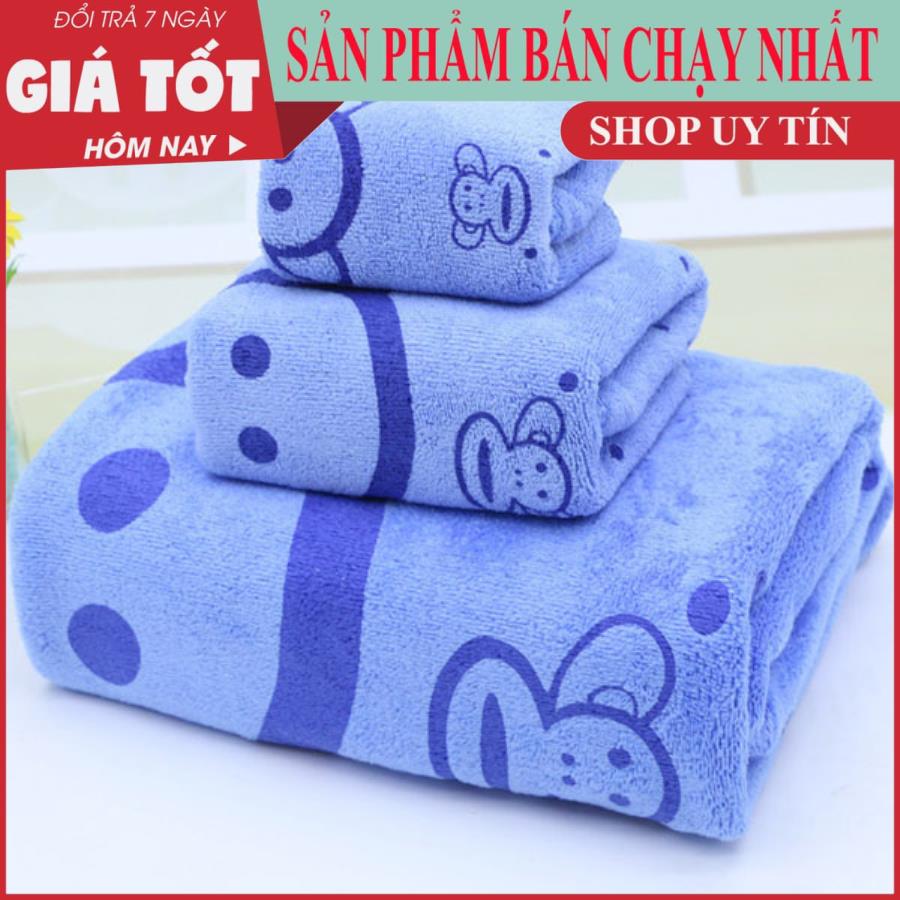 [ HÀNG MỚI 2020] Set 3 khăn tắm màu xanh Thái Lan mềm mịn thấm hút nhanh