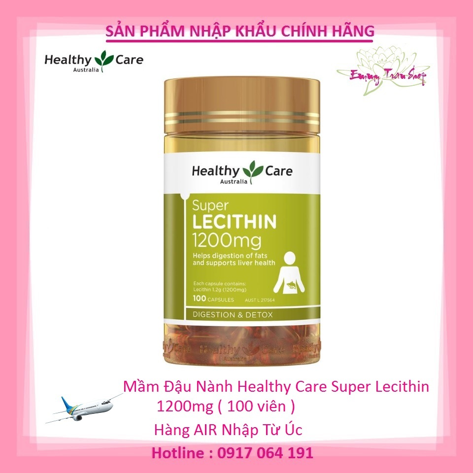 Viên uống mầm đậu nành healthy care super lecithin 1200mg 100 viên - chính hãng úc
