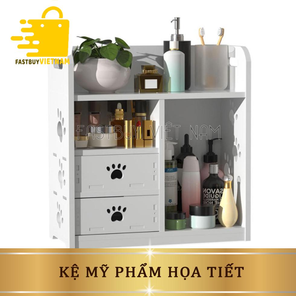 Kệ Để Mỹ Phẩm Đồ Trang Điểm, Tủ Đựng Đồ Đa Năng Màu Trắng Họa Tiết Chân Chó