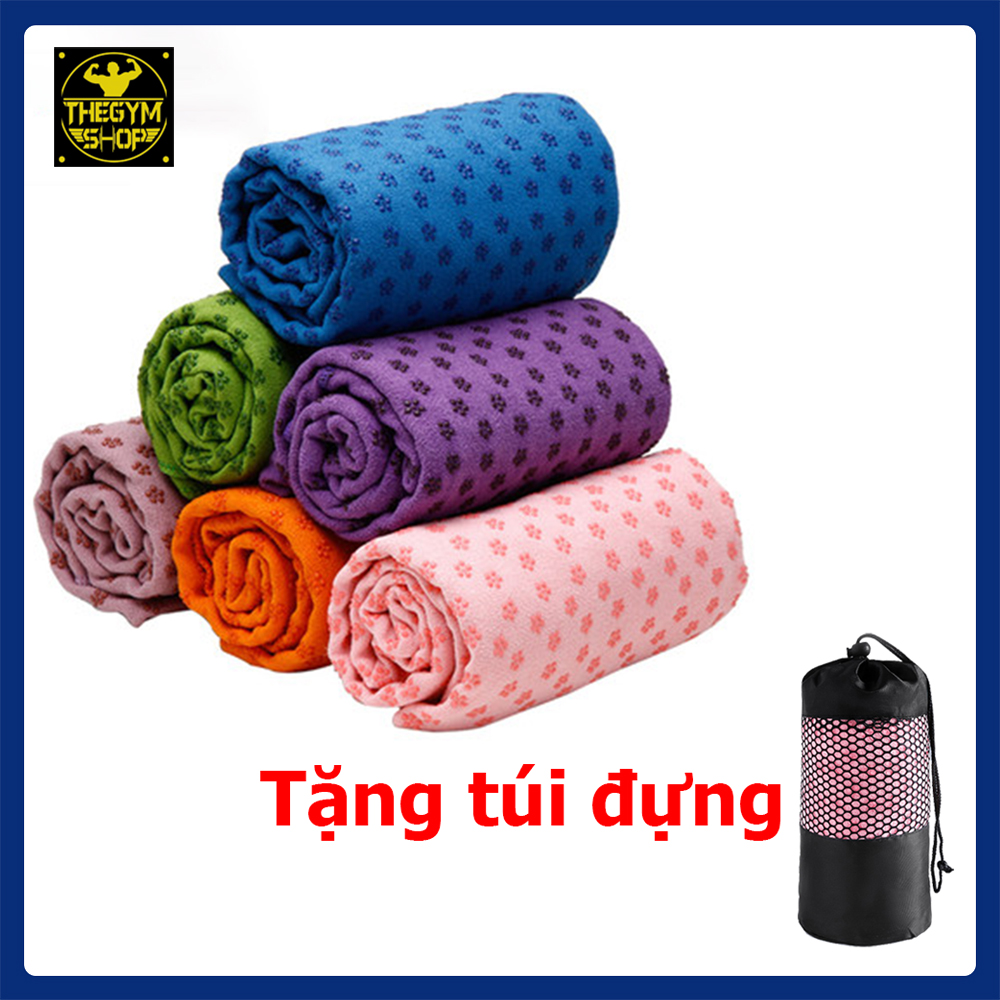 Khăn trải thảm Yoga phủ hạt silicon hạt chống trơn trượt siêu bền, tặng kèm túi lưới