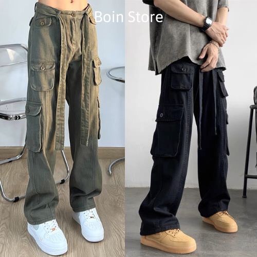 Quần kaki túi hộp ống rộng xuông dài cargo pants trơn thời trang cho nữ/nam Boin SHOP-hình thật shop chụp