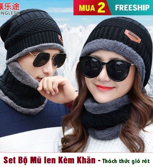 Set khăn mũ len cao cấp cho cả nam và nữ - Mũ nón kèm khăn len lót lông siêu ấm thời trang phong cách - Mũ, khăn lót nỉ bông siêu ấm, không bai xù
