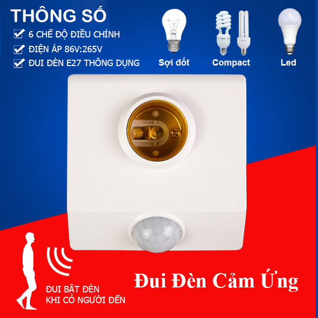 Đui đèn cảm biến hồng ngoại-đui đèn cảm biến chuyển động, đui đèn cảm biến chuyển động LOẠI TÙY CHỈNH BẰNG NÚT GẠT