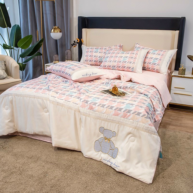 Bộ ga gối chăn hè phi lụa 4 món Gấu Én An Như Bedding