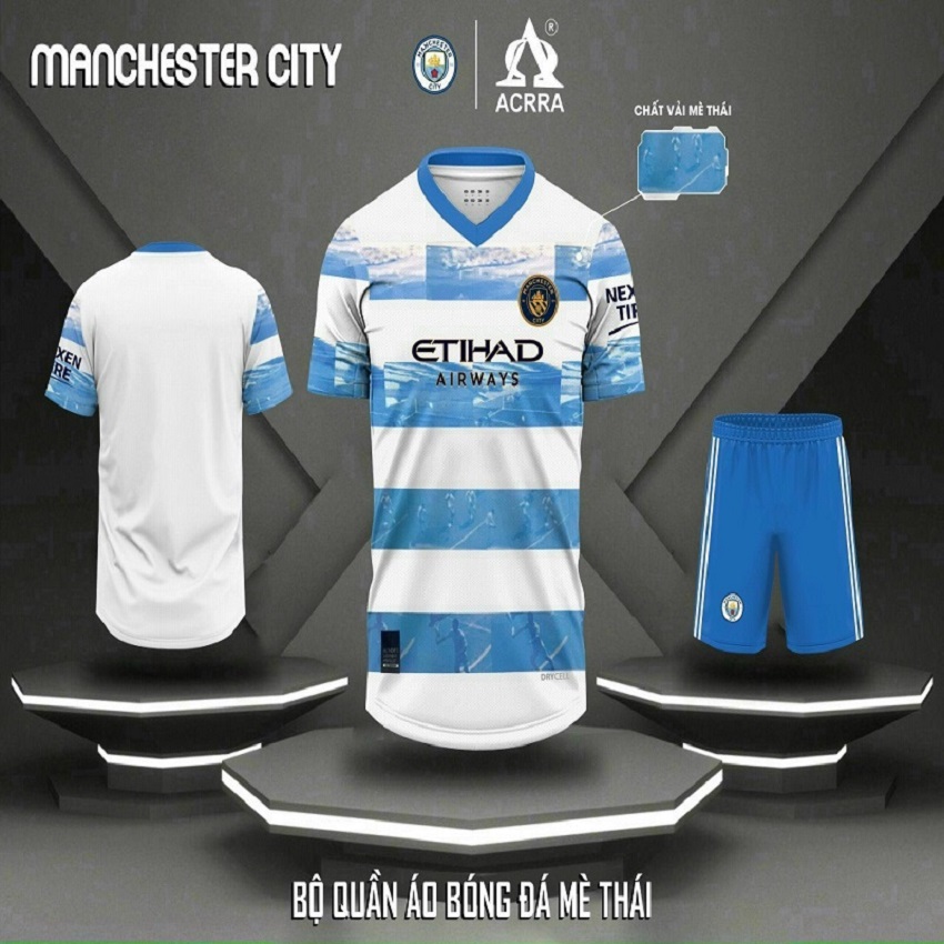 Bộ áo đá banh manchester city trắng kẻ xanh vải mè thái - áo thể thao nam pp be happy shop