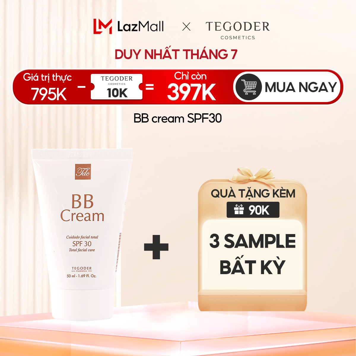 Kem chống nắng dạng kem nền che phủ hoàn hảo và bảo vệ da 2 trong 1 Tegoder BB cream SPF30 50 ml mã 4244