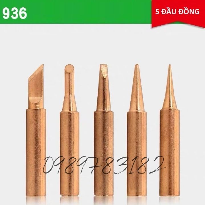 Mũi hàn thiếc - Bộ 5 mũi hàn đồng cho các loại mỏ hàn 936 - 937 - 908 và các loại mỏ hàn thông thường khác