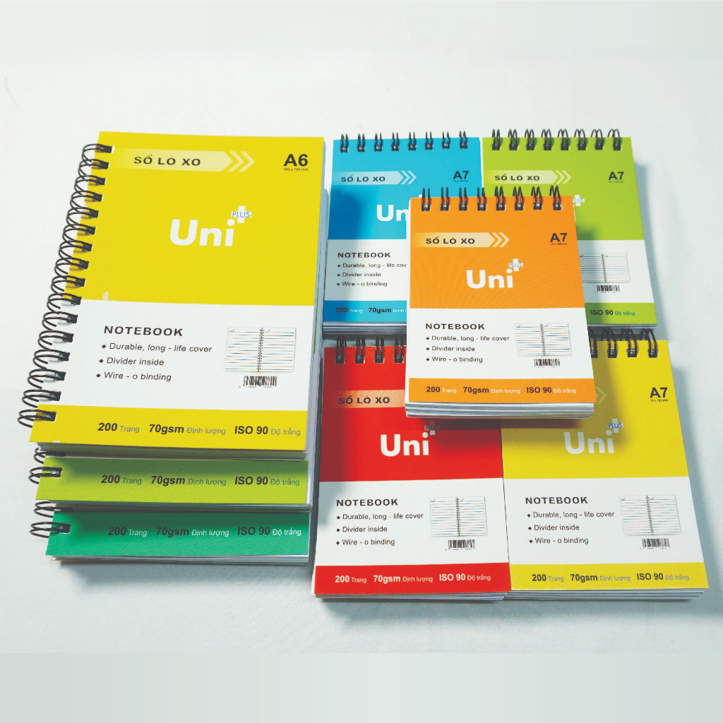 Sổ lò xo a6 a7 kẻ ngang uni+ dày 200 trang sukado