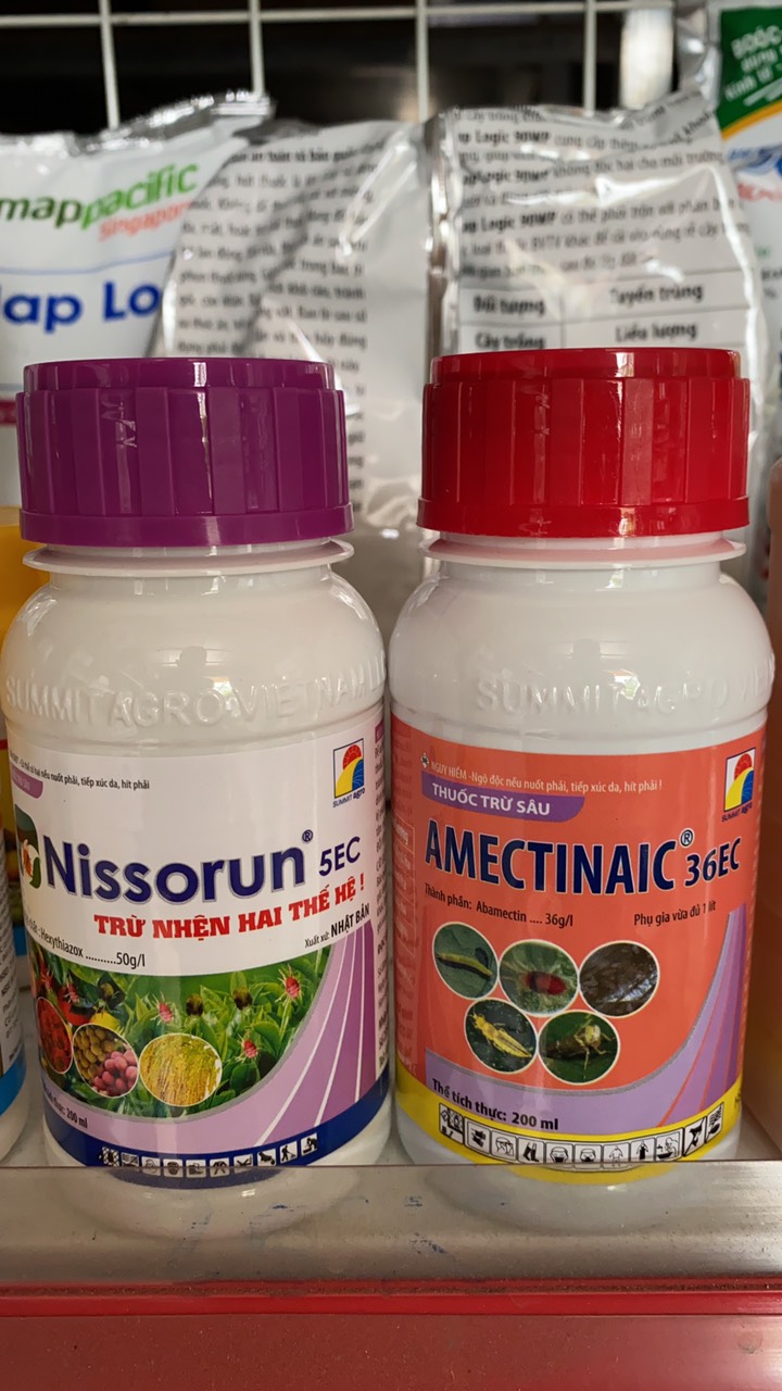 Thuốc trừ nhện cặp Nissorun 5EC và Amectinaic 1.8EC (chai 200ml)
