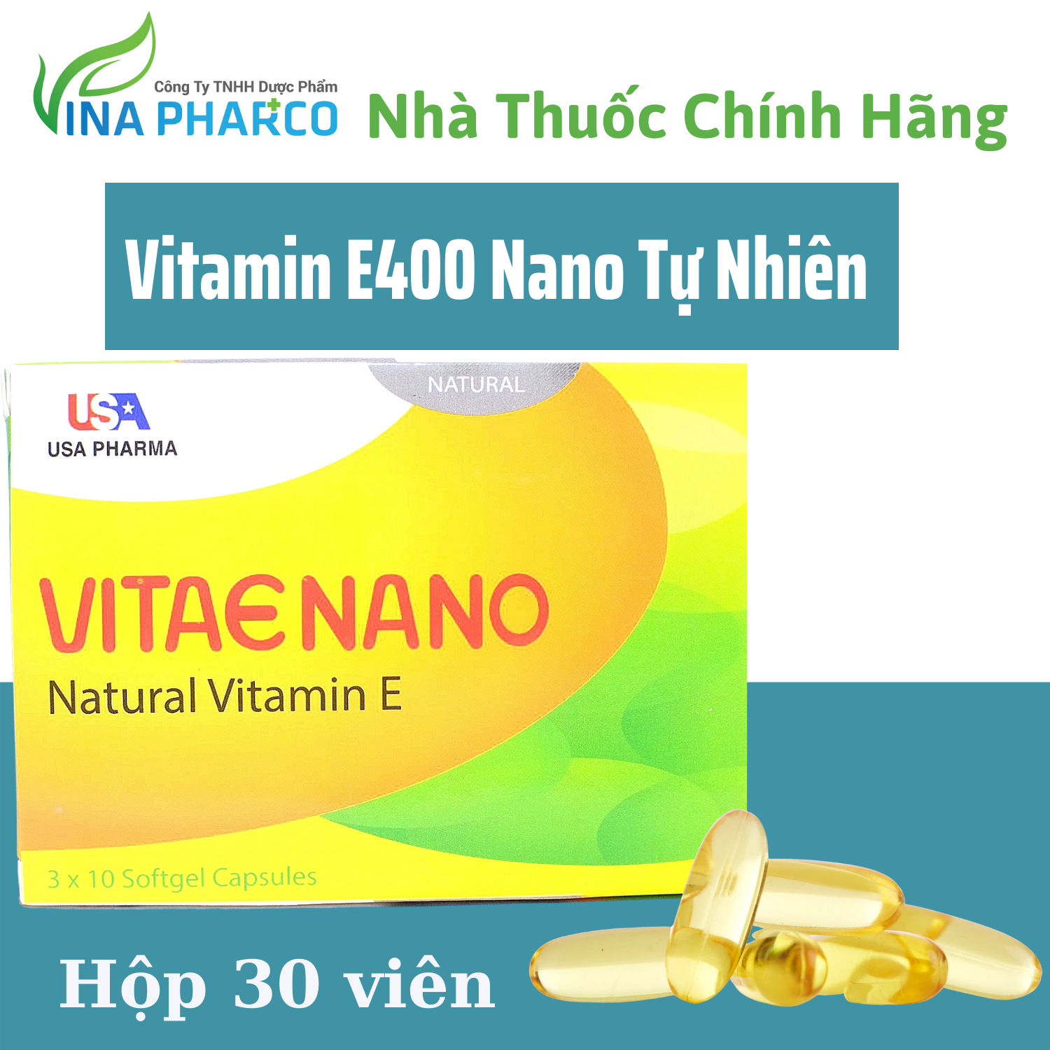 Vitamin e400 nano - uống hoặc bôi - đẹp da sáng da nguyên liệu nhập khẩu mỹ - natural vitamin e vitae nano - hộp 30 viên