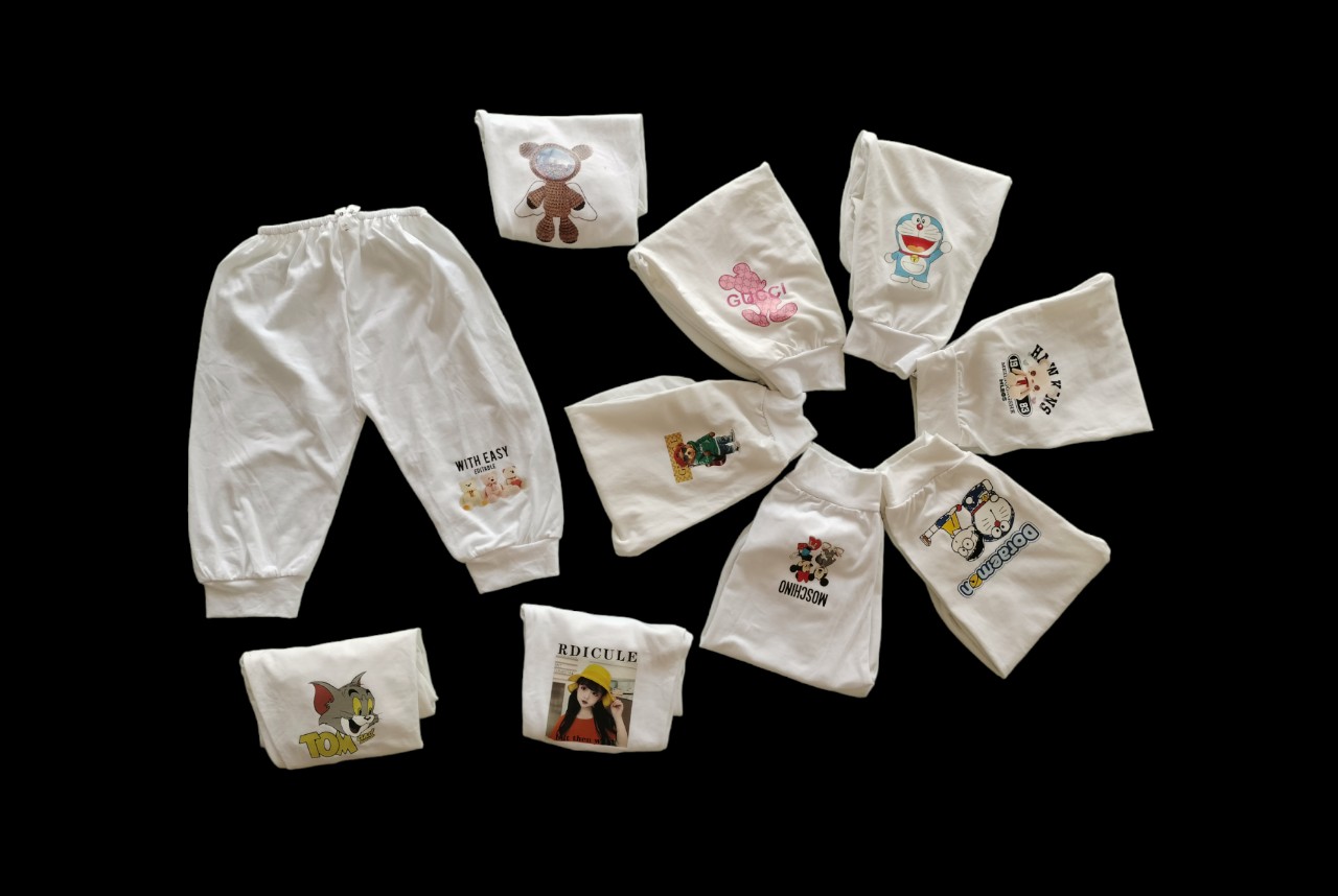 Set 10 quần dài trắng cute cho bé trai bé gái