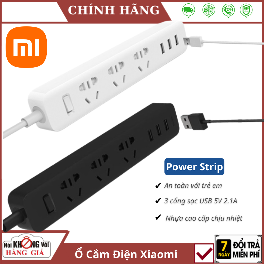 Ổ Cắm Điện Thông Minh Xiaomi Power Strip 3 Cổng USB - Phân phối chính hãng - ổ cắm điện đa năng có công tắc , ổ cắm điện chịu tải , ổ cắm điện chống giật