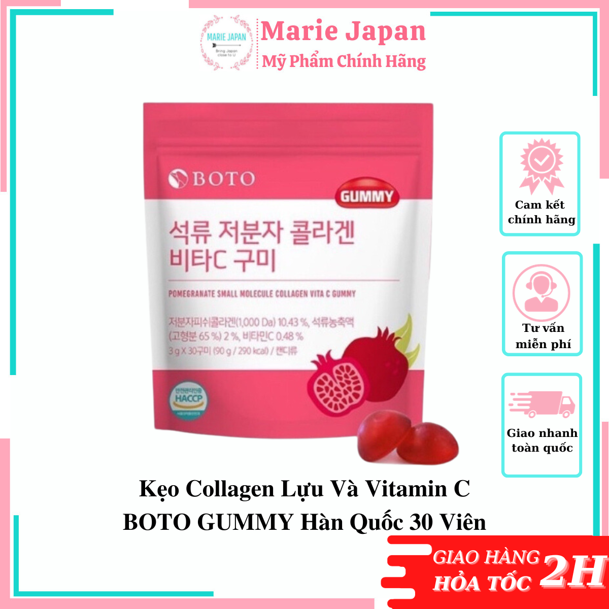 Kẹo Collagen Lựu Và Vitamin C BOTO GUMMY Hàn Quốc 30 viên