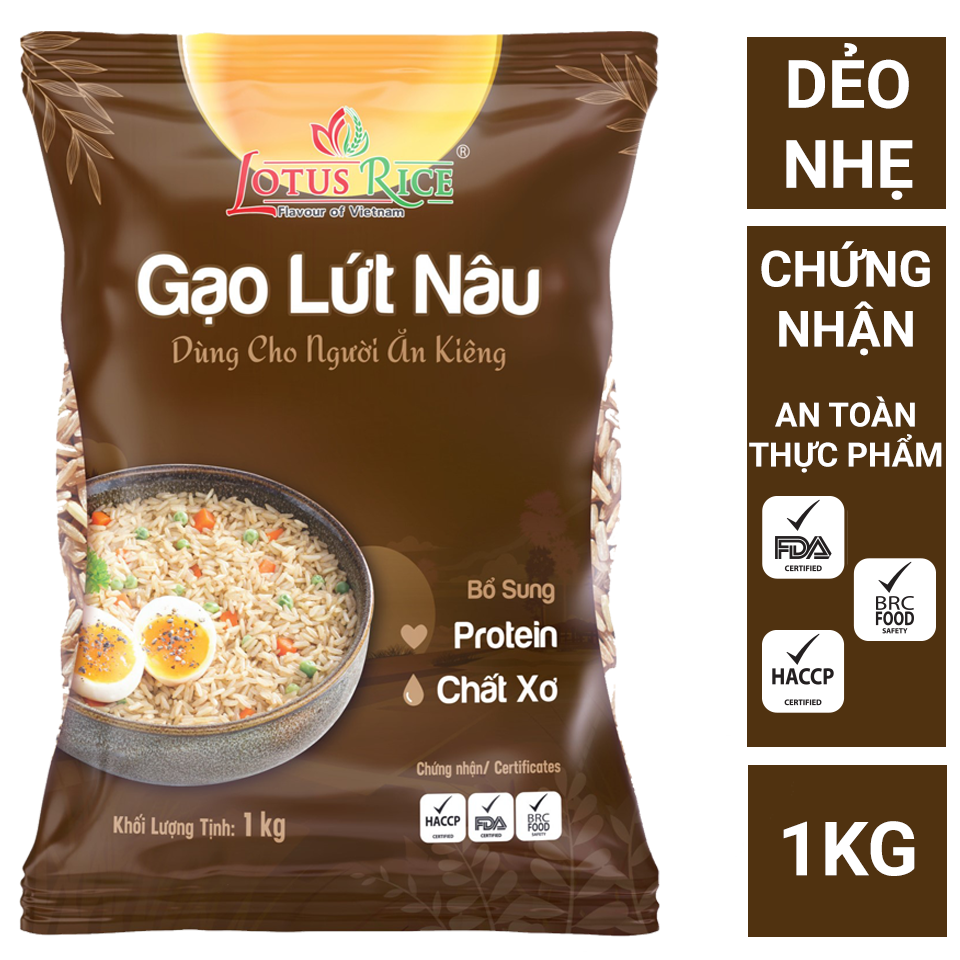 Gạo Lứt  Nâu mềm tơi thơm ngon Lotus Rice 1kg - Tốt cho người ăn kiêng - Dễ ăn dễ nấu - Đạt nhiều chứng nhận an toàn thực phẩm