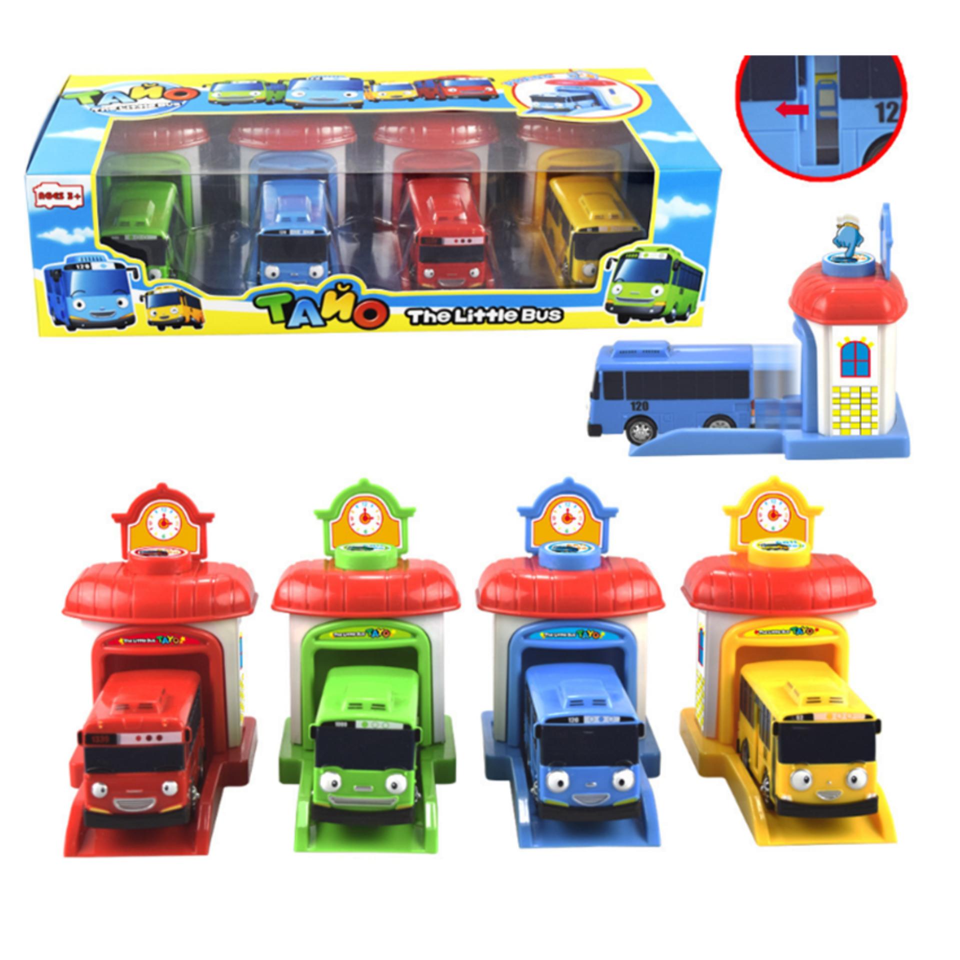 Xe ô tô bus Tayo gồm 4 chiếc 4 màu khác nhau- Đồ chơi trẻ em nhân vật Tayo The Little Bus xe chạy cót