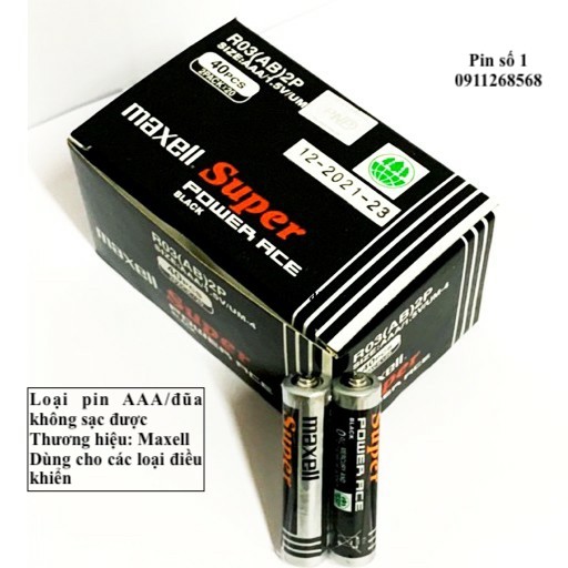 Hộp 20 đôi pin đũa /AAA than Maxell Chính hãng dùng cho điều khiển