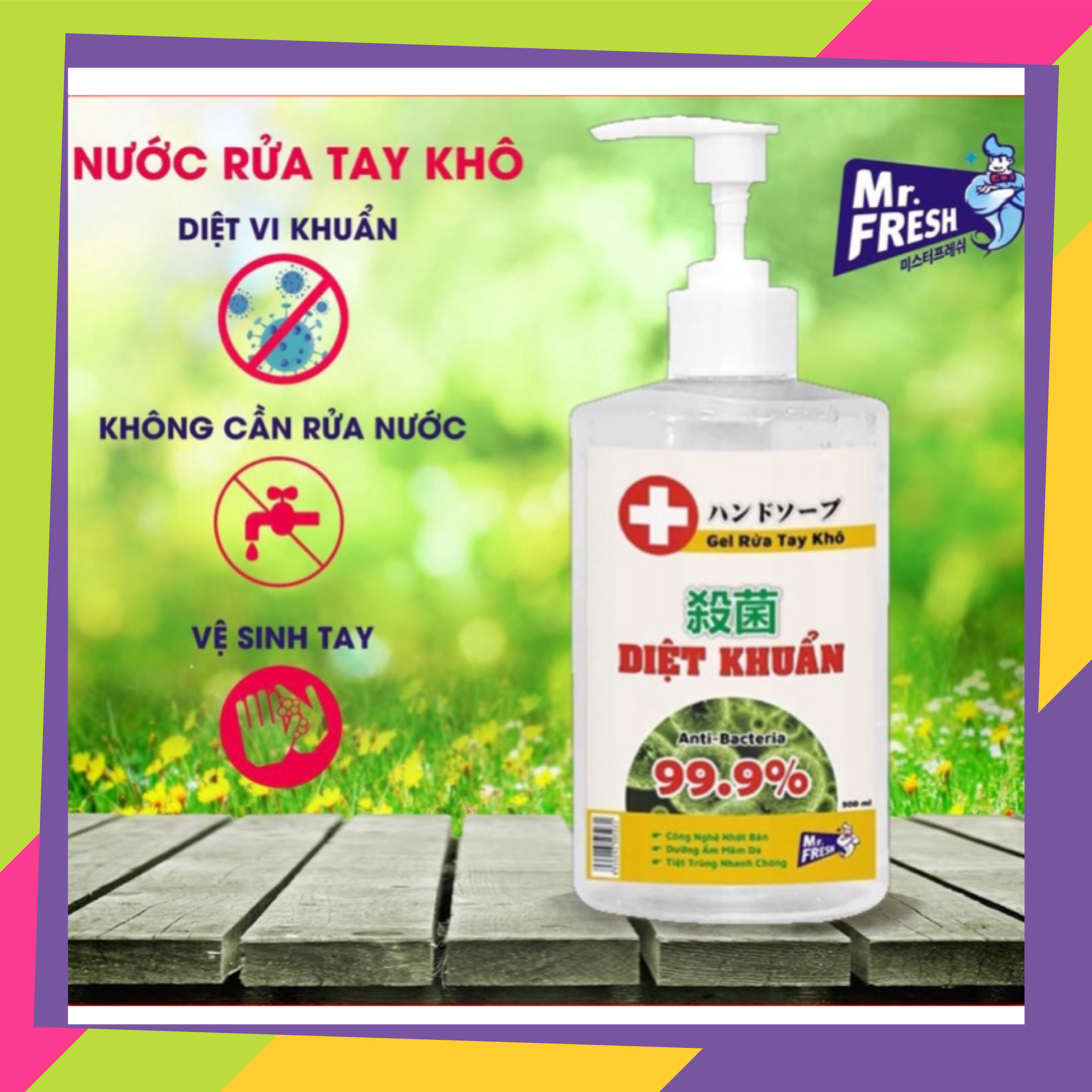 Gel rửa tay khô diệt khuẩn mr fresh 500ml cao cấp