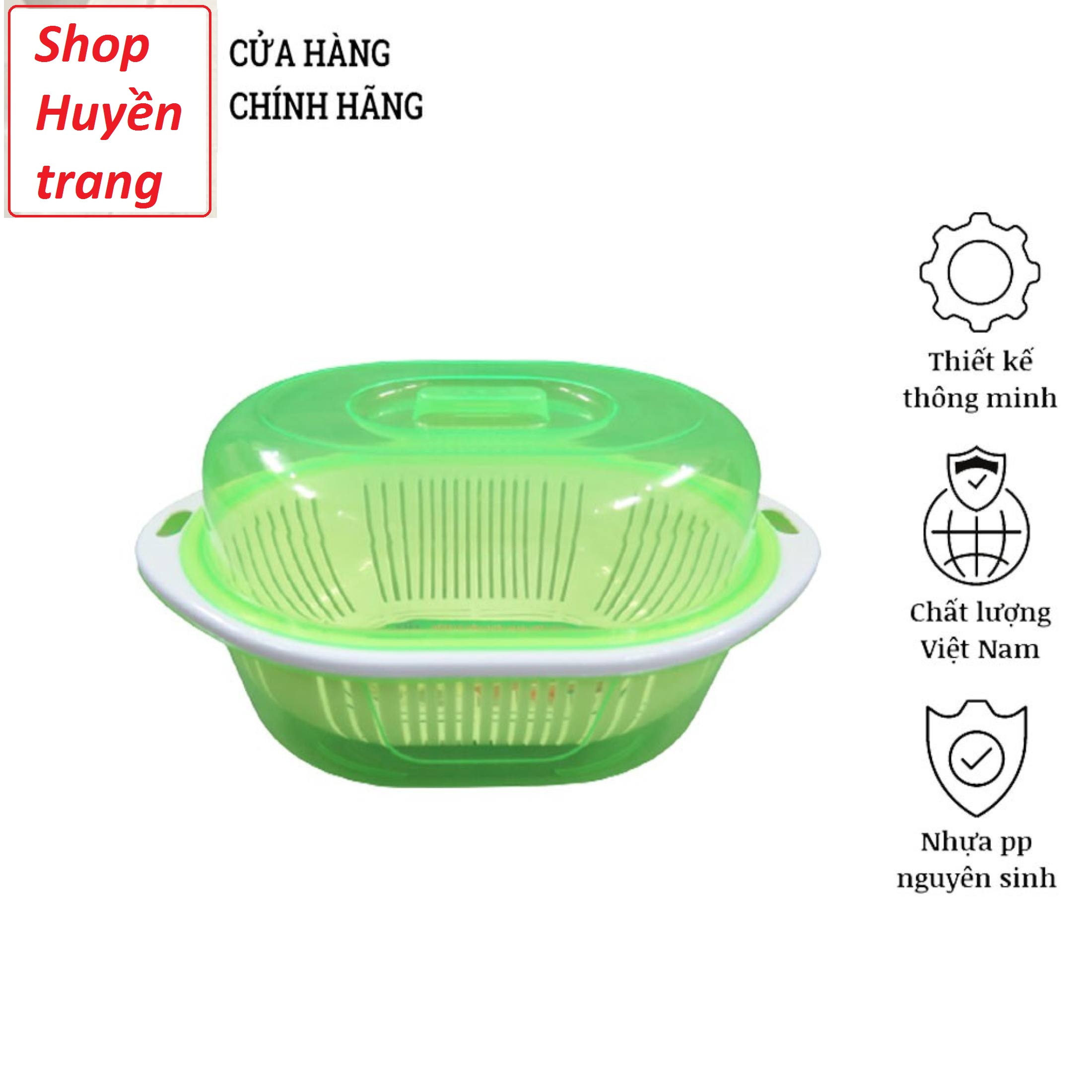 Rổ nắp tròn Việt Nhật- Rổ 2 lớp có nắp đậy trong suốt sạch sẽ. To 30 x 30 x 17 (cm). Trung 27 x 27 x 14 (cm)