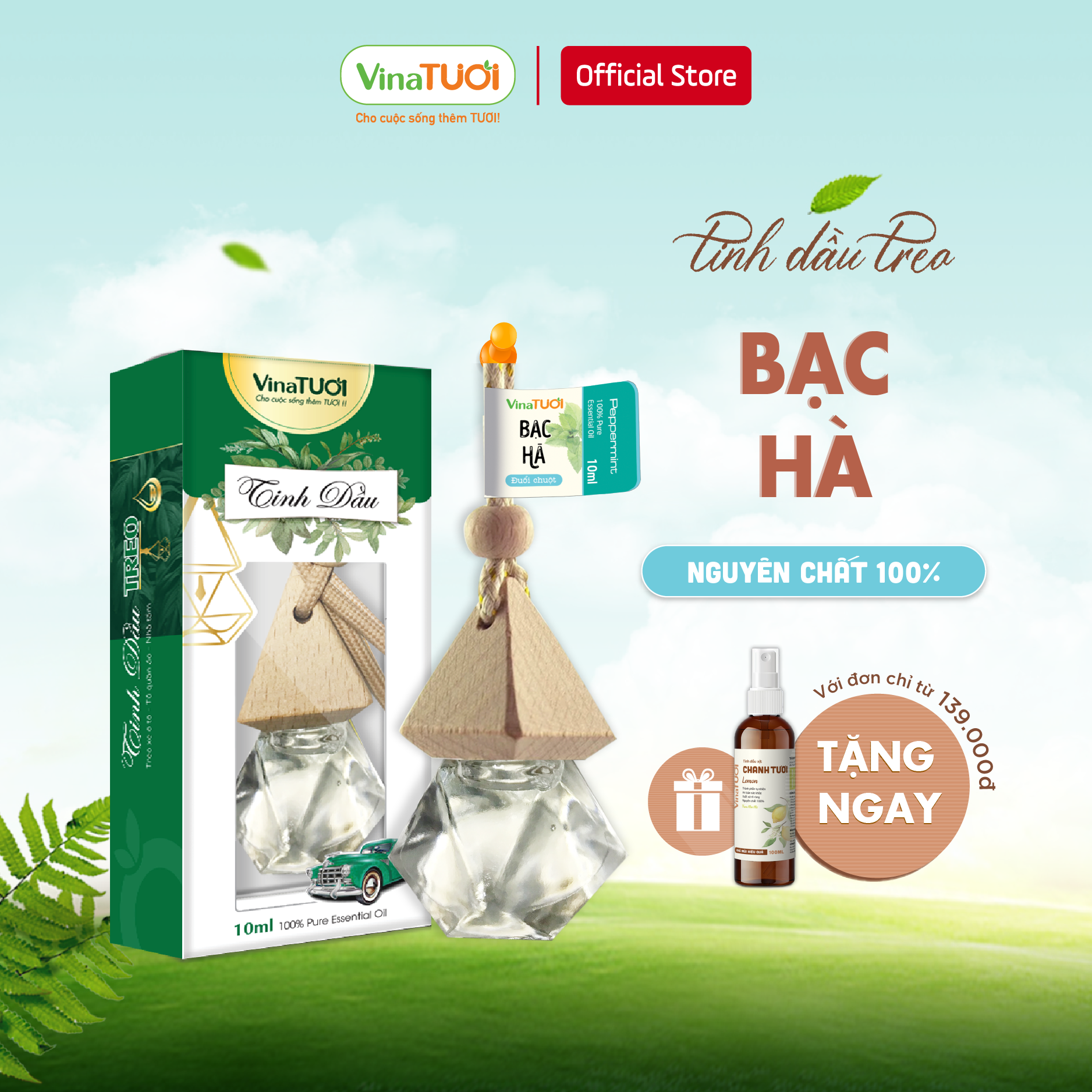 Tinh dầu treo đuổi muỗi bạc hà vina tươi 8ml bạc hà đuổi gián, treo xe, khử mùi quần áo