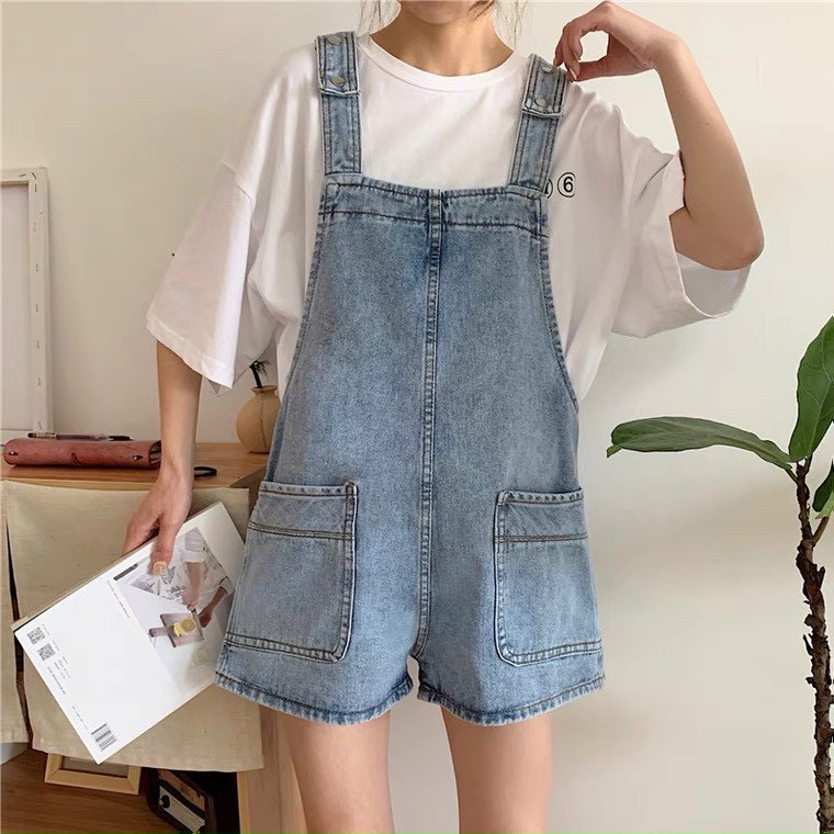 Short yếm jean nữ túi hộp trước xinh xắn-jt