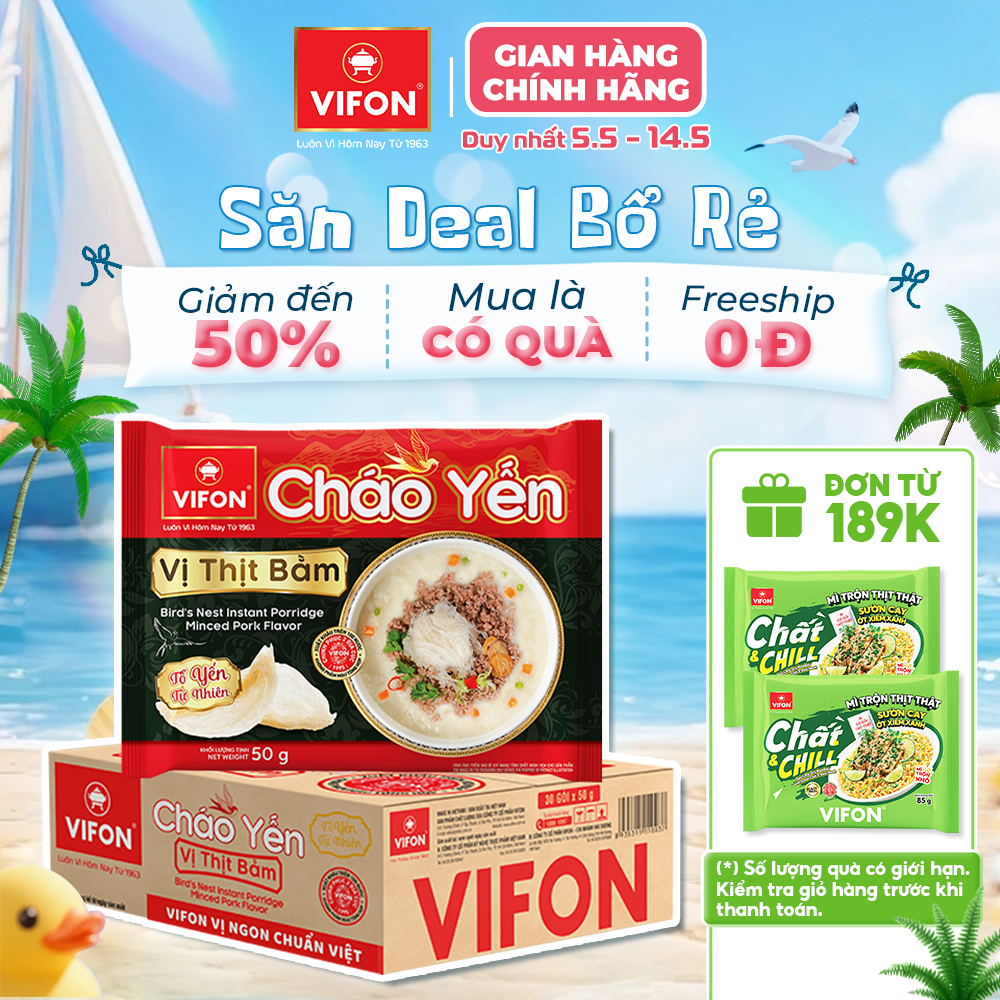 [VOUCHER 15%] Thùng 30 gói Cháo Yến VIFON Vị thì bằm/ vì thịt gà 50gr/gói